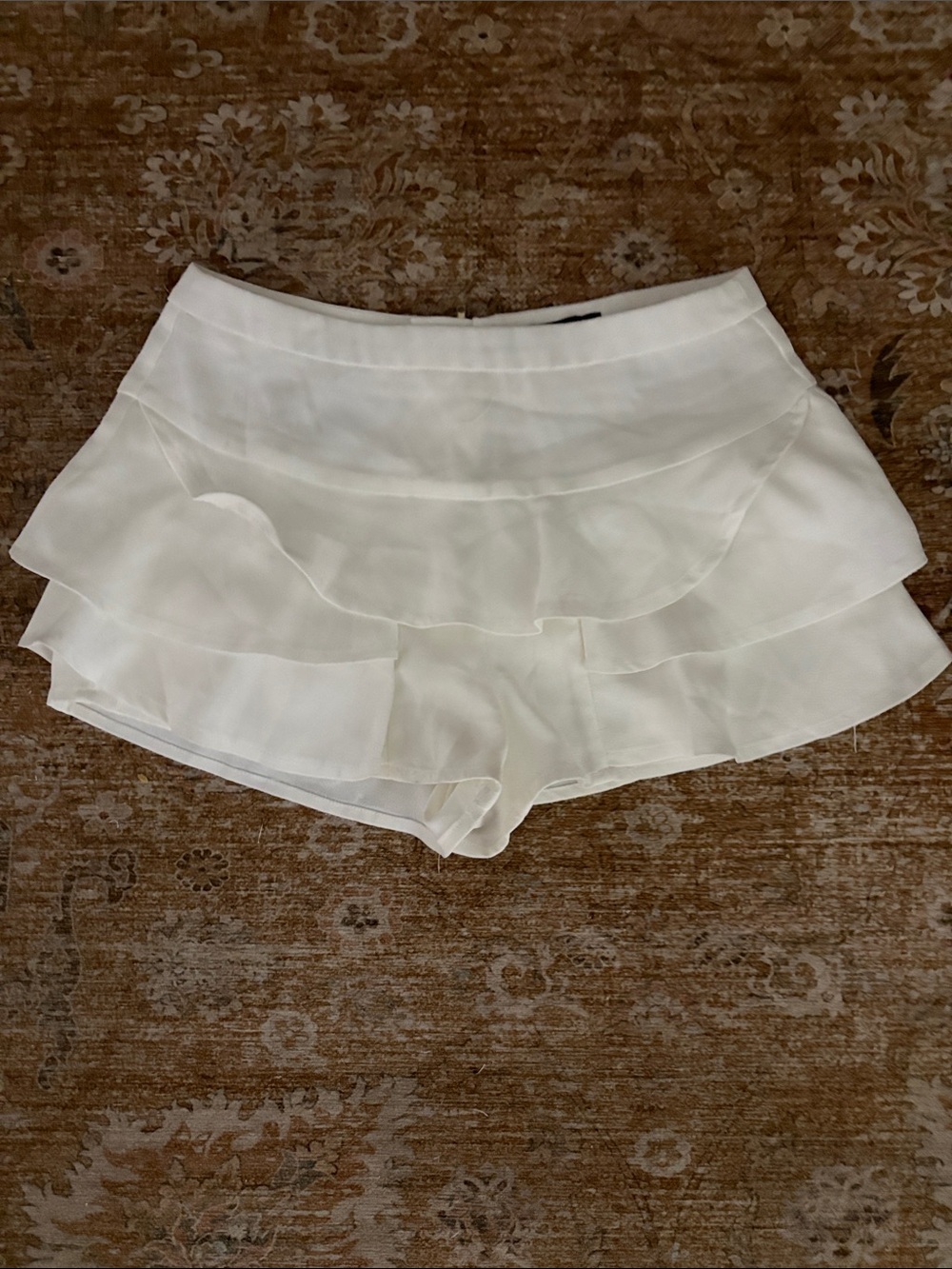 Women's Cream Ruffled Layer Mini Shorts